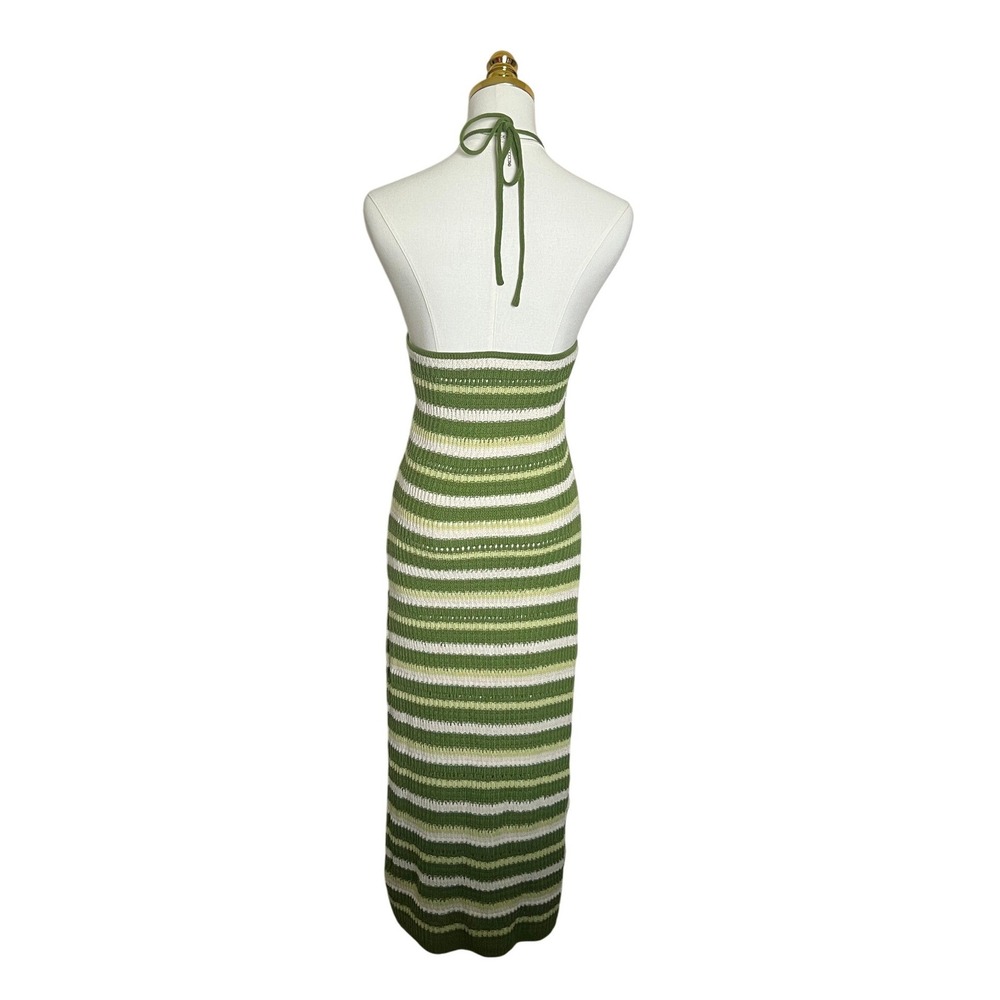 Sincerely Jules Green Striped Crochet Halter Midi Dress Keyhole Cutout Size M - Picture 2 of 9